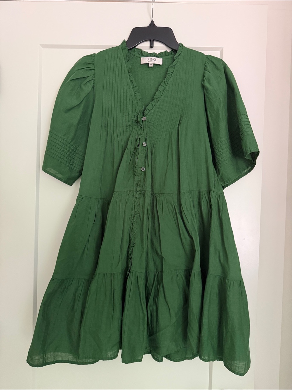 Sea New York  Green Tiered Button-Front Midi Dress